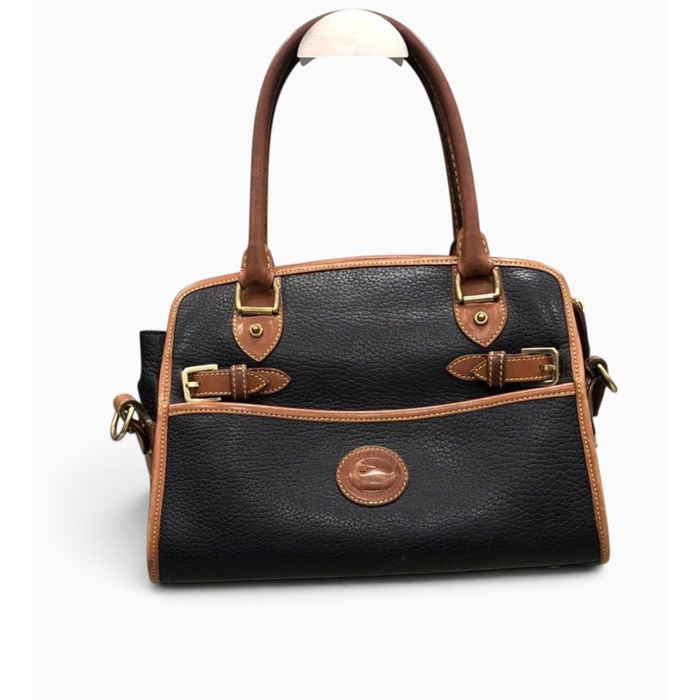 Vintage Dooney & Bourke AWL Black Tan Leather Zip Satchel Shoulder Bag USA